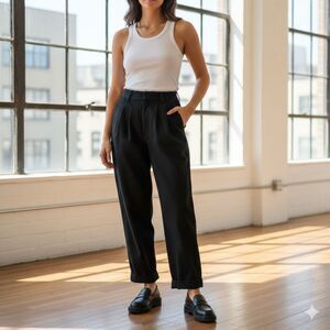 Heidi Merrick California Black Pleated Pants Cuffs Tapered XS Classic